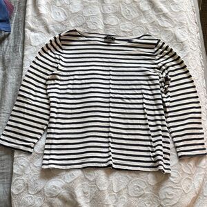 J. Crew Cream and Navy Striped Crewneck Top